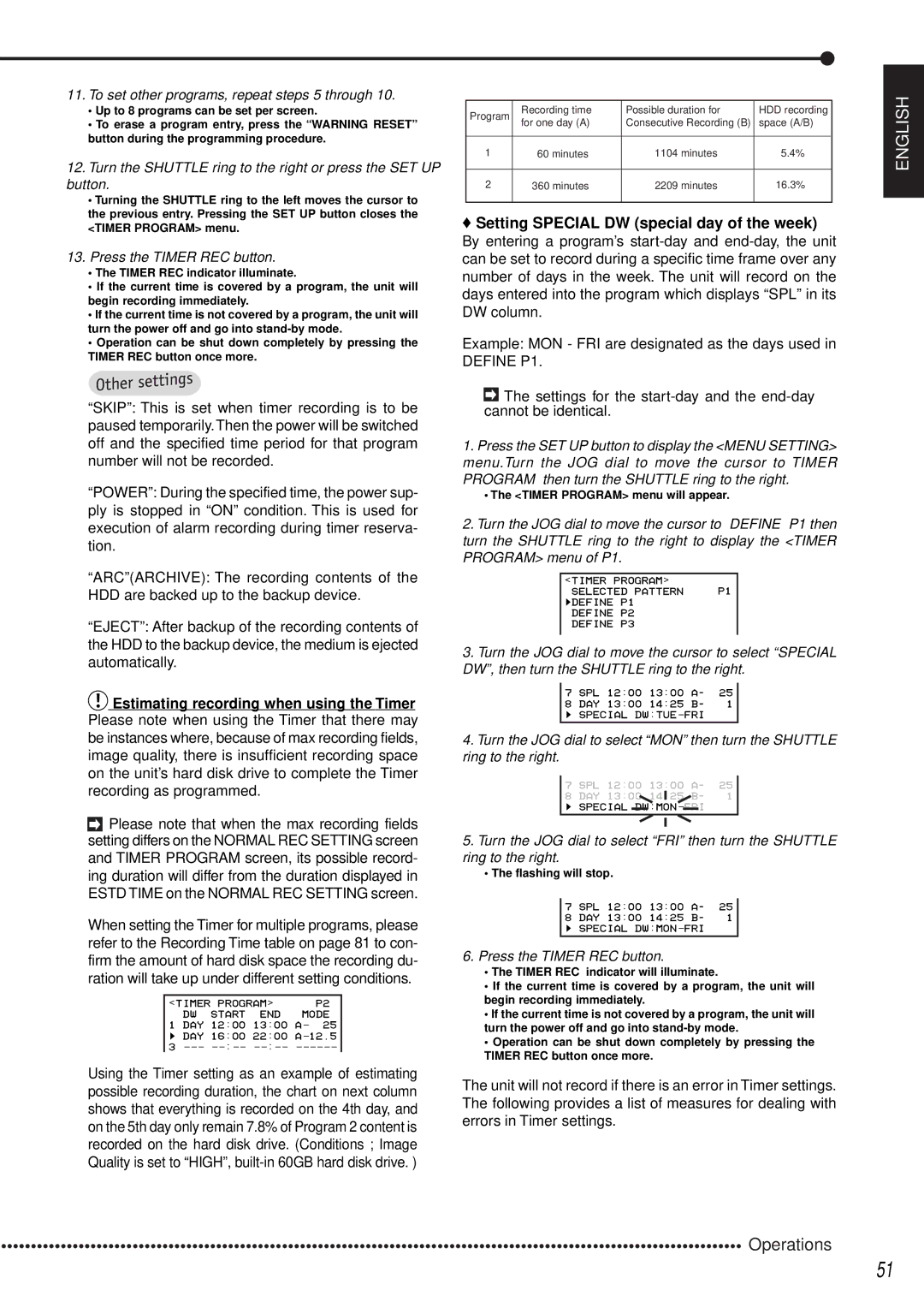 Mitsubishi Electronics DX-TL1600EM operation manual Estimating recording when using the Timer, Press the Timer REC button 