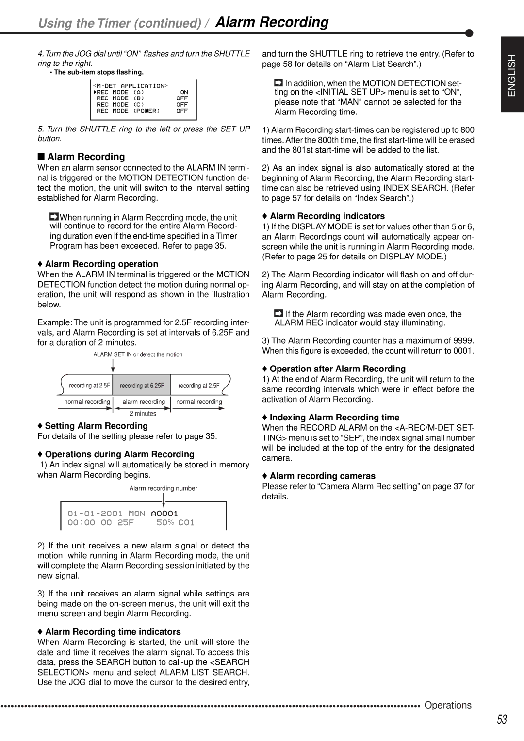 Mitsubishi Electronics DX-TL1600EM operation manual Using the Timer / Alarm Recording 