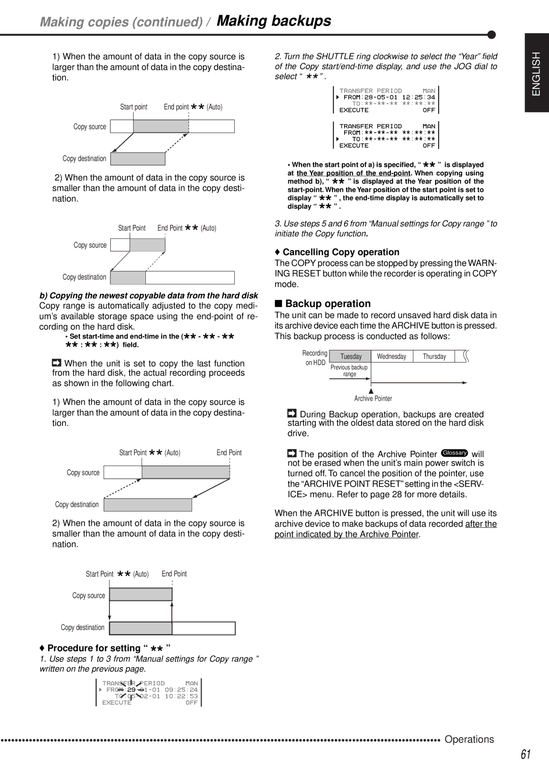 Mitsubishi Electronics DX-TL1600EM operation manual Making copies / Making backups, Backup operation, Procedure for setting 