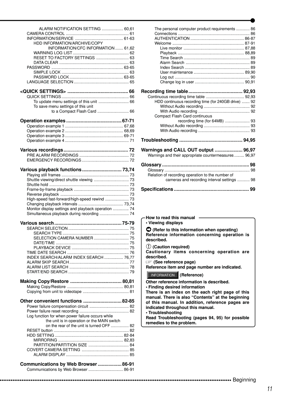 Mitsubishi Electronics DX-TL2500U operation manual 67-71, 73,74, 75-79, 80,81, 82-85, 92,93, 94,95, 96,97, 86-91 