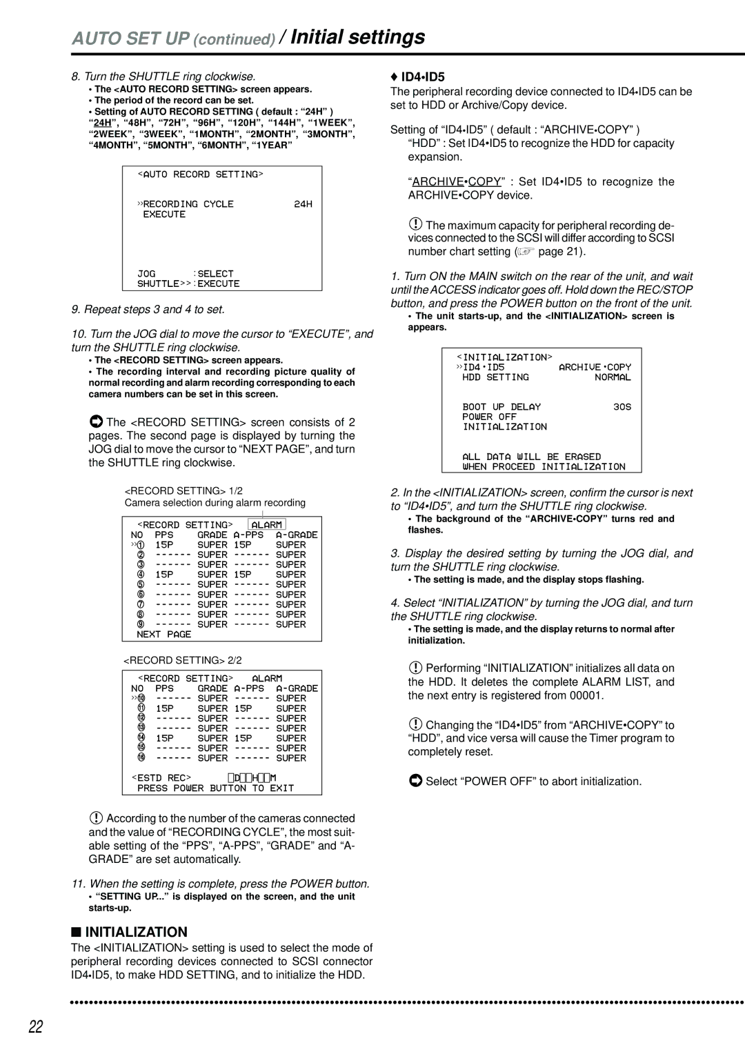 Mitsubishi Electronics DX-TL2500U operation manual Auto SET UP / Initial settings, Initialization, ID4ID5 