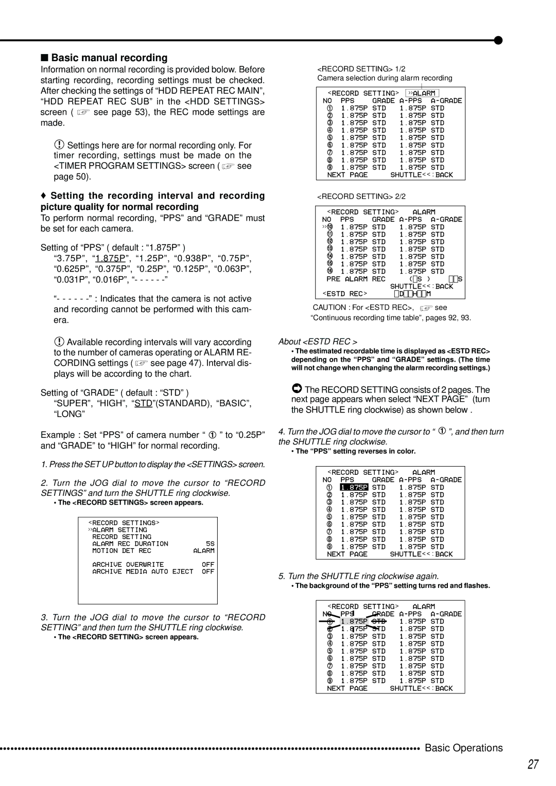 Mitsubishi Electronics DX-TL2500U Basic manual recording, Screen see page 53, the REC mode settings are made 