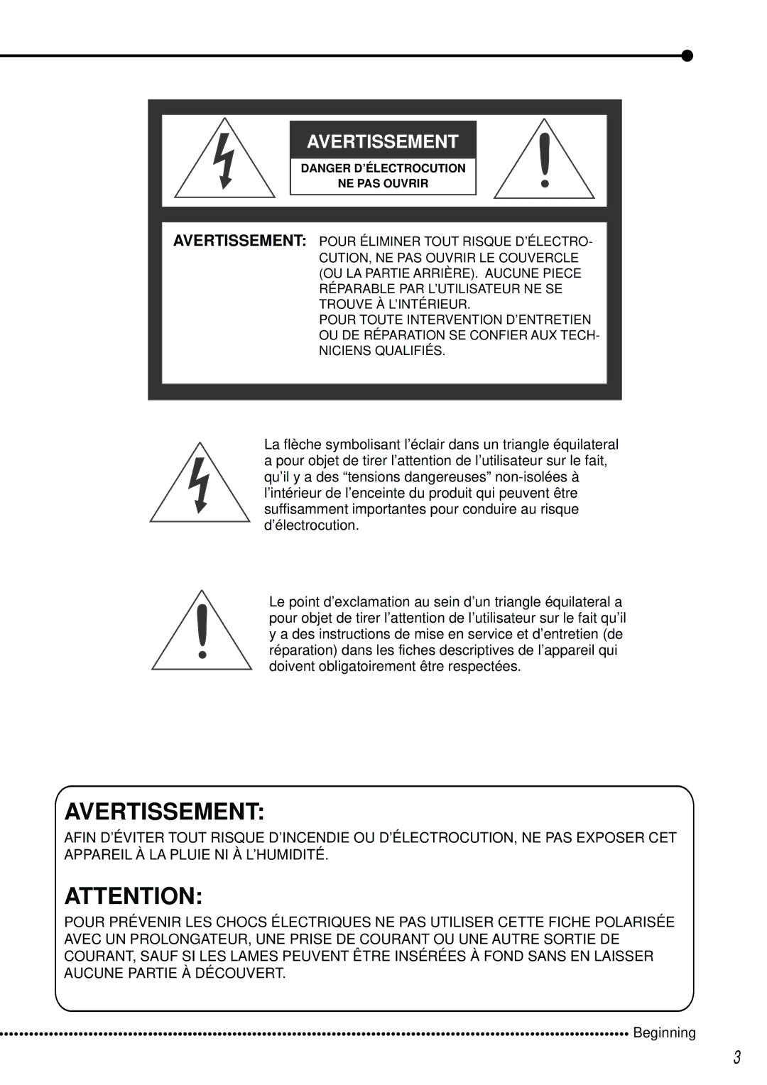 Mitsubishi Electronics DX-TL2500U operation manual Avertissement 