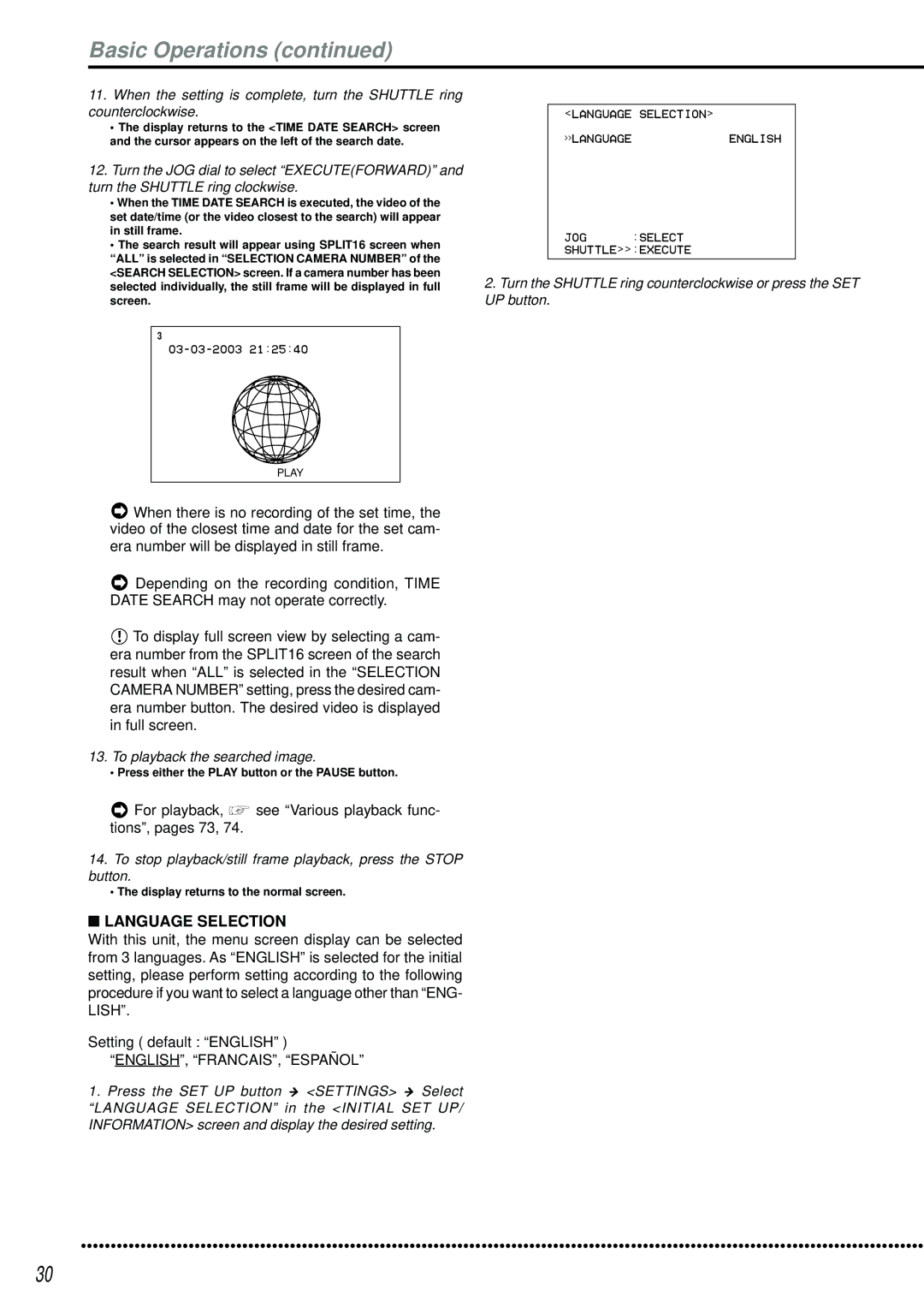 Mitsubishi Electronics DX-TL2500U For playback, see Various playback func- tions, pages 73, Language Selection 