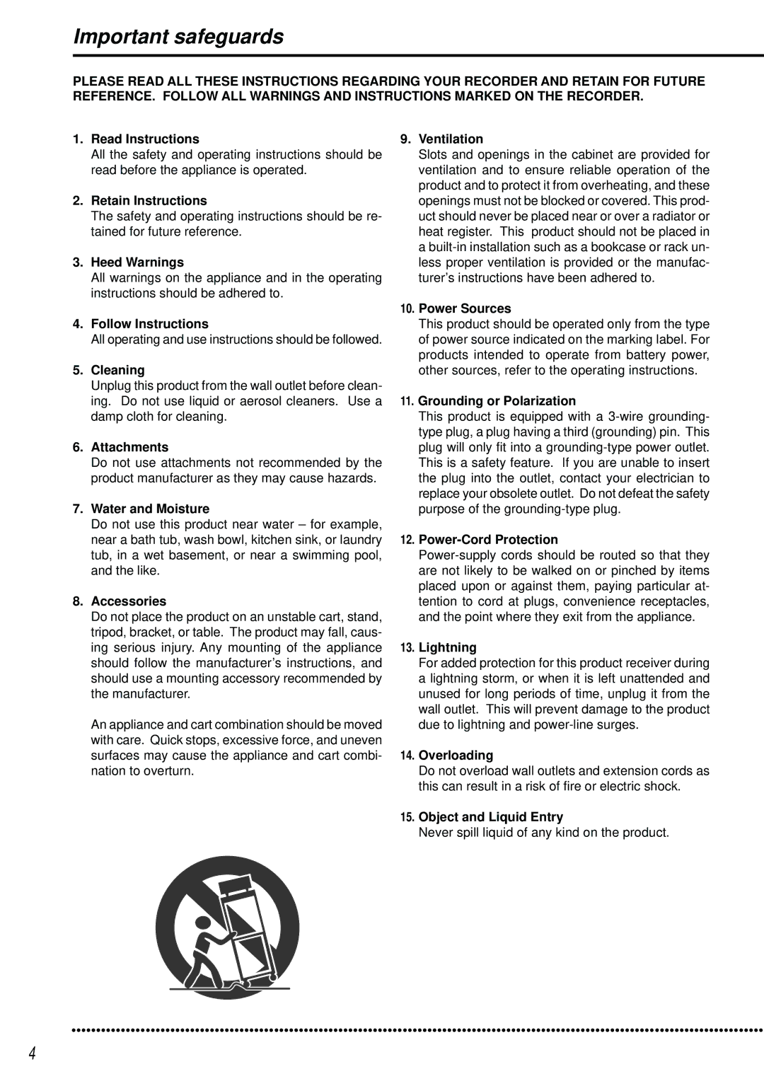 Mitsubishi Electronics DX-TL2500U operation manual Important safeguards 