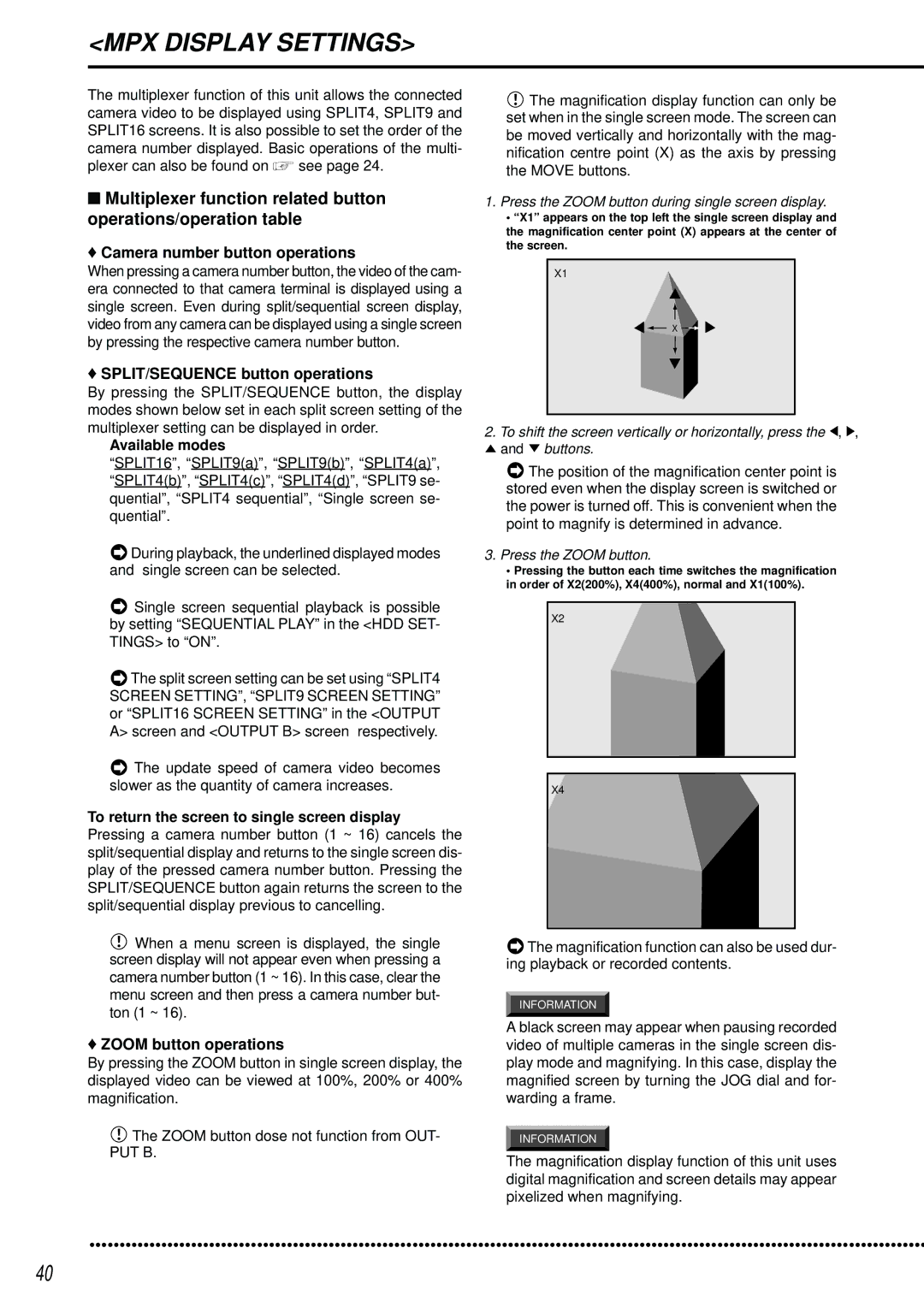 Mitsubishi Electronics DX-TL2500U Plexer can also be found on see, Camera number button operations, Available modes 