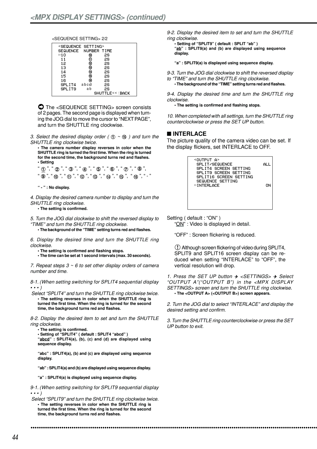 Mitsubishi Electronics DX-TL2500U operation manual Interlace, 3 , 4 , 5 , 6 , 7 10 , 11 , 12 , 13, Sequence Setting 2/2 