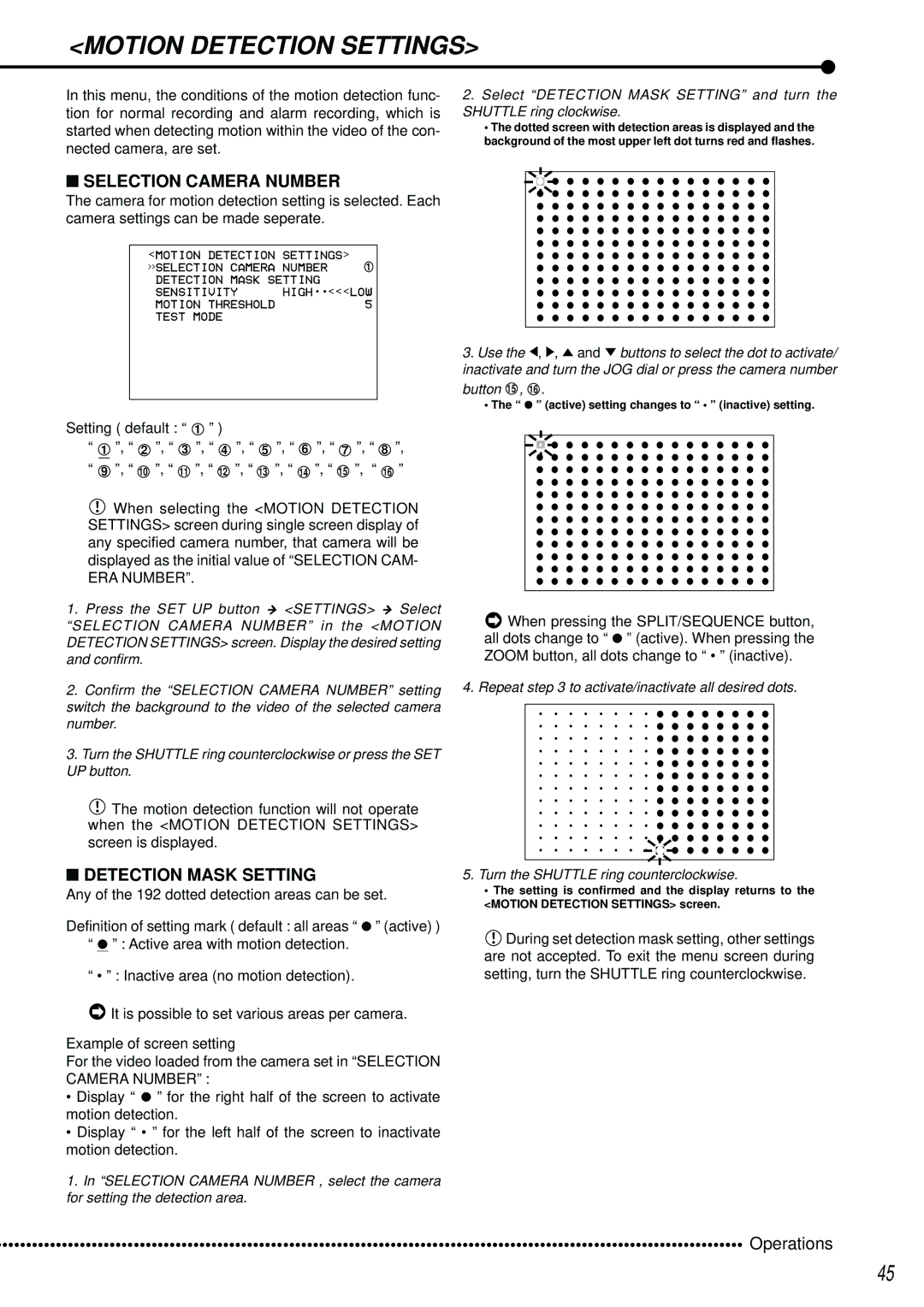 Mitsubishi Electronics DX-TL2500U operation manual Selection Camera Number, Detection Mask Setting, Button 15 