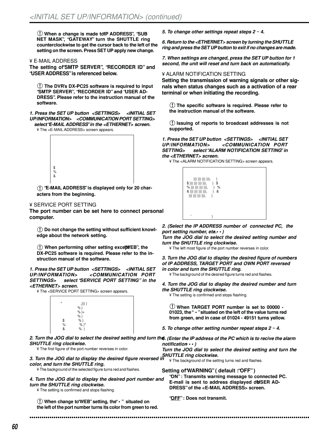 Mitsubishi Electronics DX-TL2500U operation manual Mail Address, Service Port Setting, Alarm Notification Setting 