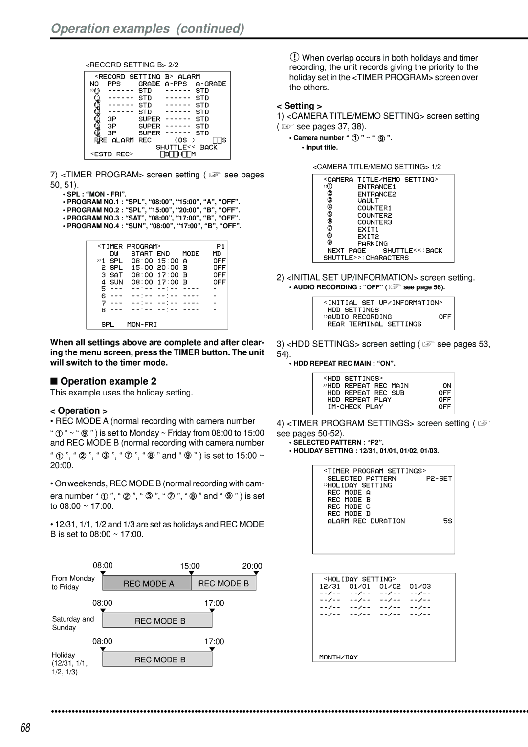 Mitsubishi Electronics DX-TL2500U operation manual Operation examples, Timer Program screen setting see pages 50 