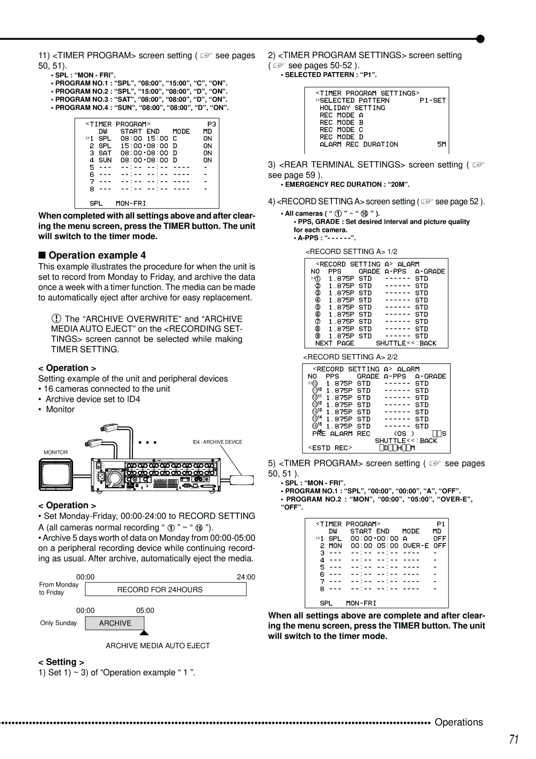 Mitsubishi Electronics DX-TL2500U operation manual Record for 24HOURS, Archive Archive Media Auto Eject 