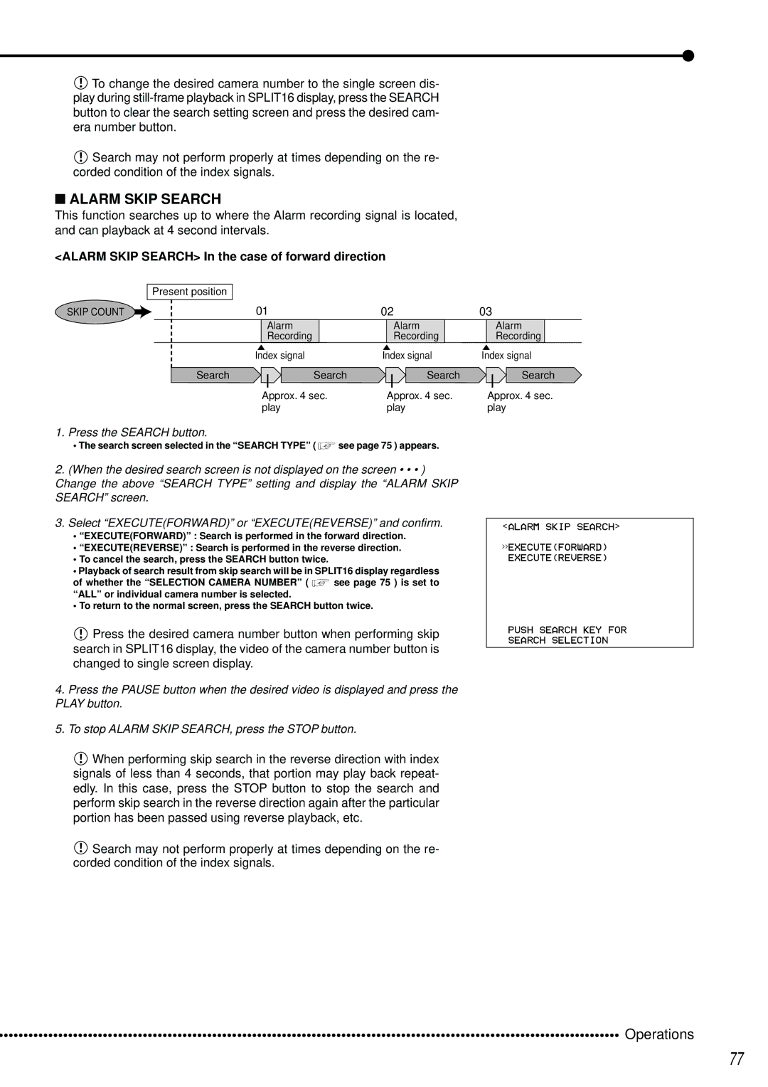 Mitsubishi Electronics DX-TL2500U operation manual Alarm Skip Search In the case of forward direction 