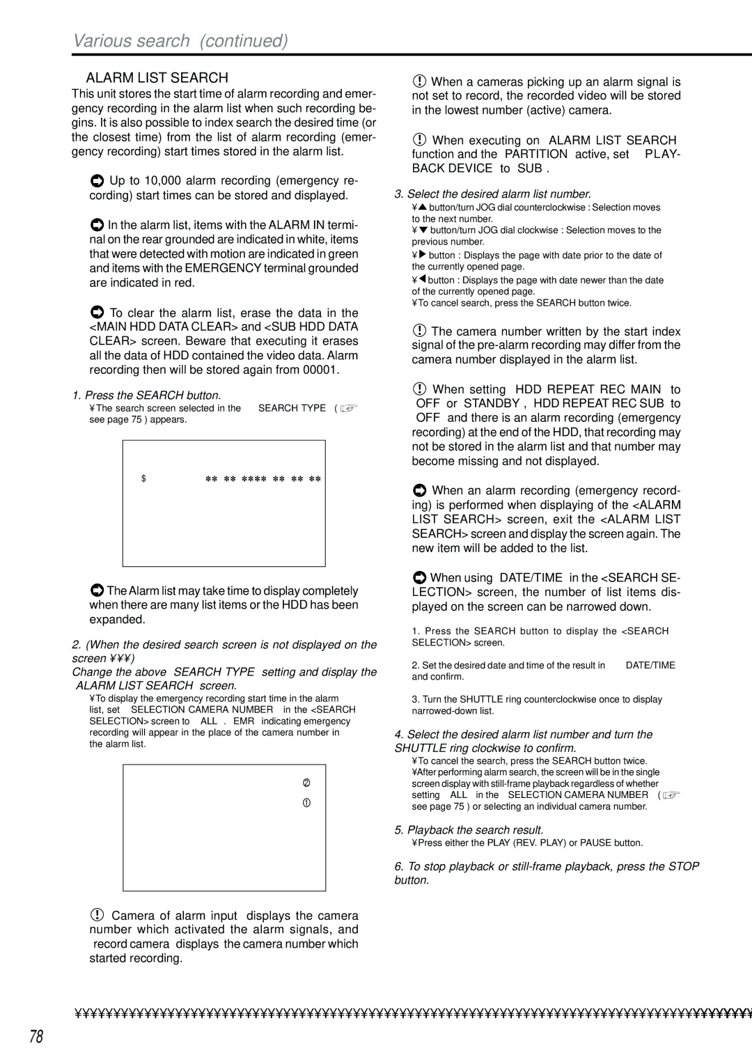 Mitsubishi Electronics DX-TL2500U operation manual Alarm List Search, Select the desired alarm list number 