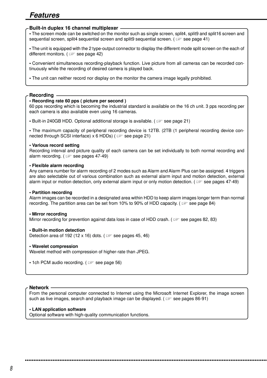 Mitsubishi Electronics DX-TL2500U operation manual Features, Built-in duplex 16 channel multiplexer, Recording, Network 