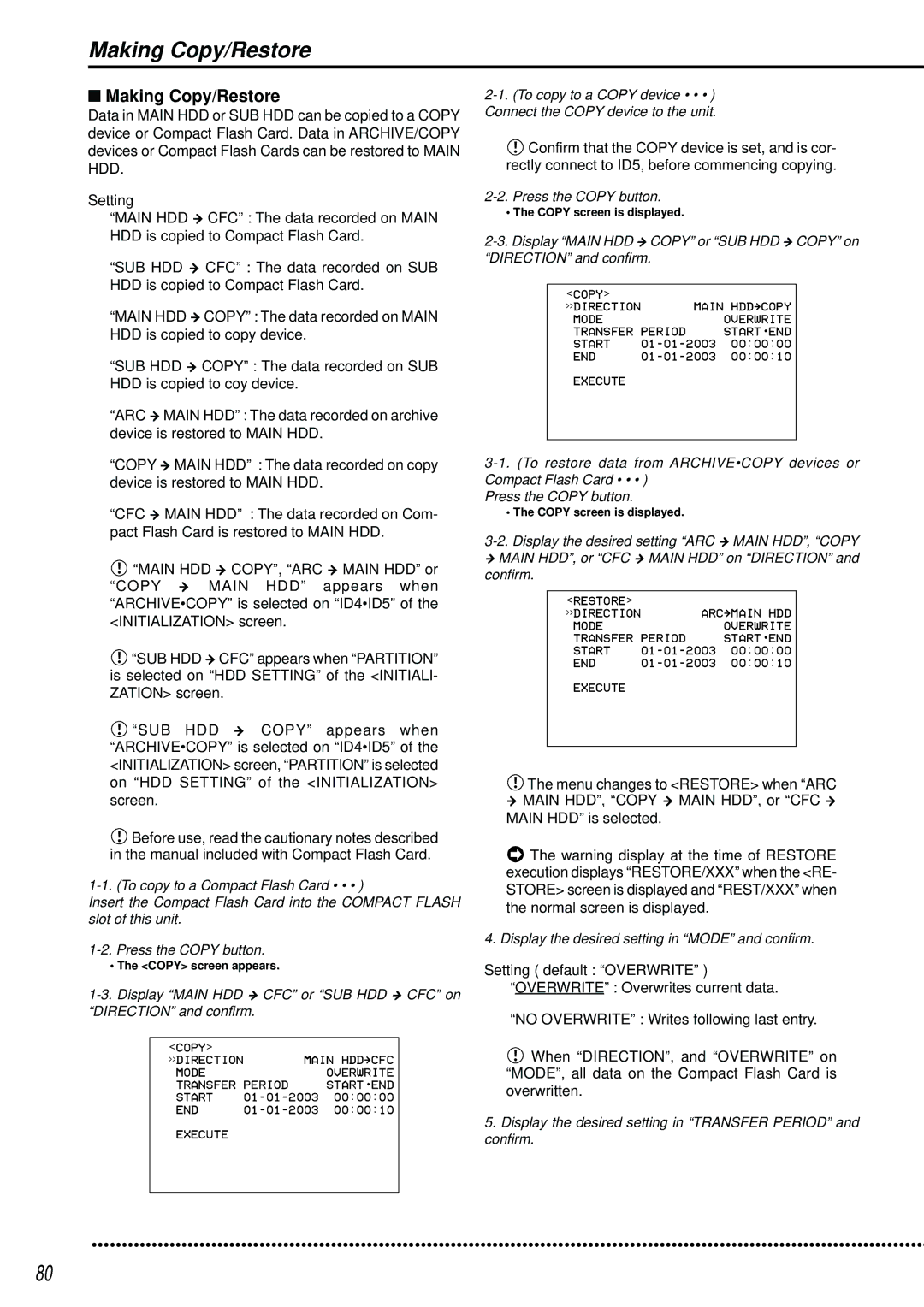 Mitsubishi Electronics DX-TL2500U operation manual Making Copy/Restore, Display the desired setting in Mode and confirm 