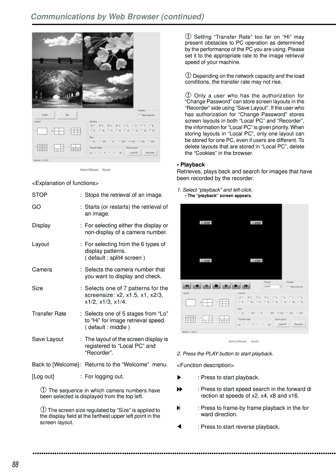 Mitsubishi Electronics DX-TL2500U operation manual Communications by Web Browser, Playback 