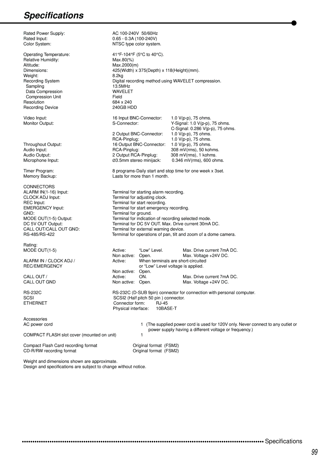 Mitsubishi Electronics DX-TL2500U operation manual Specifications 