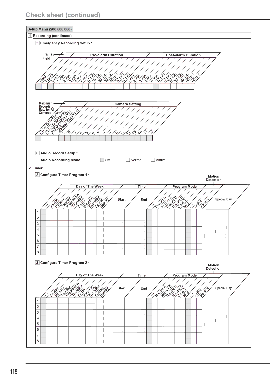 Mitsubishi Electronics DX-TL4516U instruction manual 118, Frame Pre-alarm Duration, Maximum Recording Rate for All 