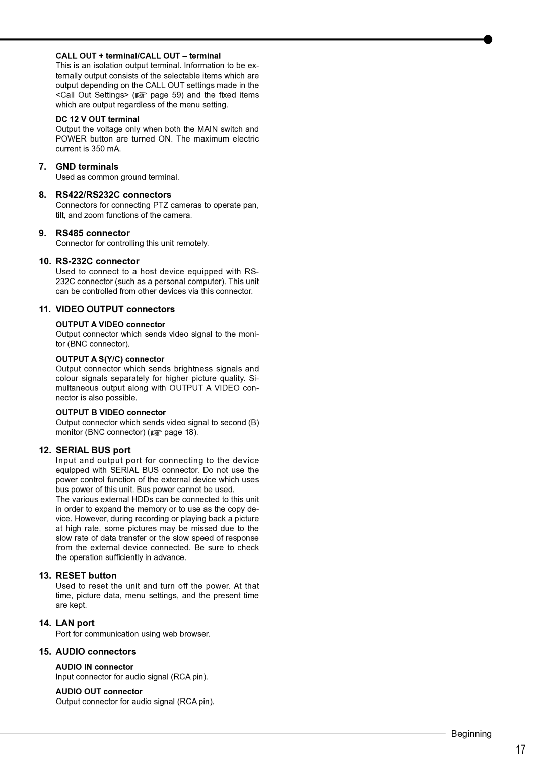 Mitsubishi Electronics DX-TL4516U GND terminals, RS422/RS232C connectors, RS485 connector, RS-232C connector, Reset button 