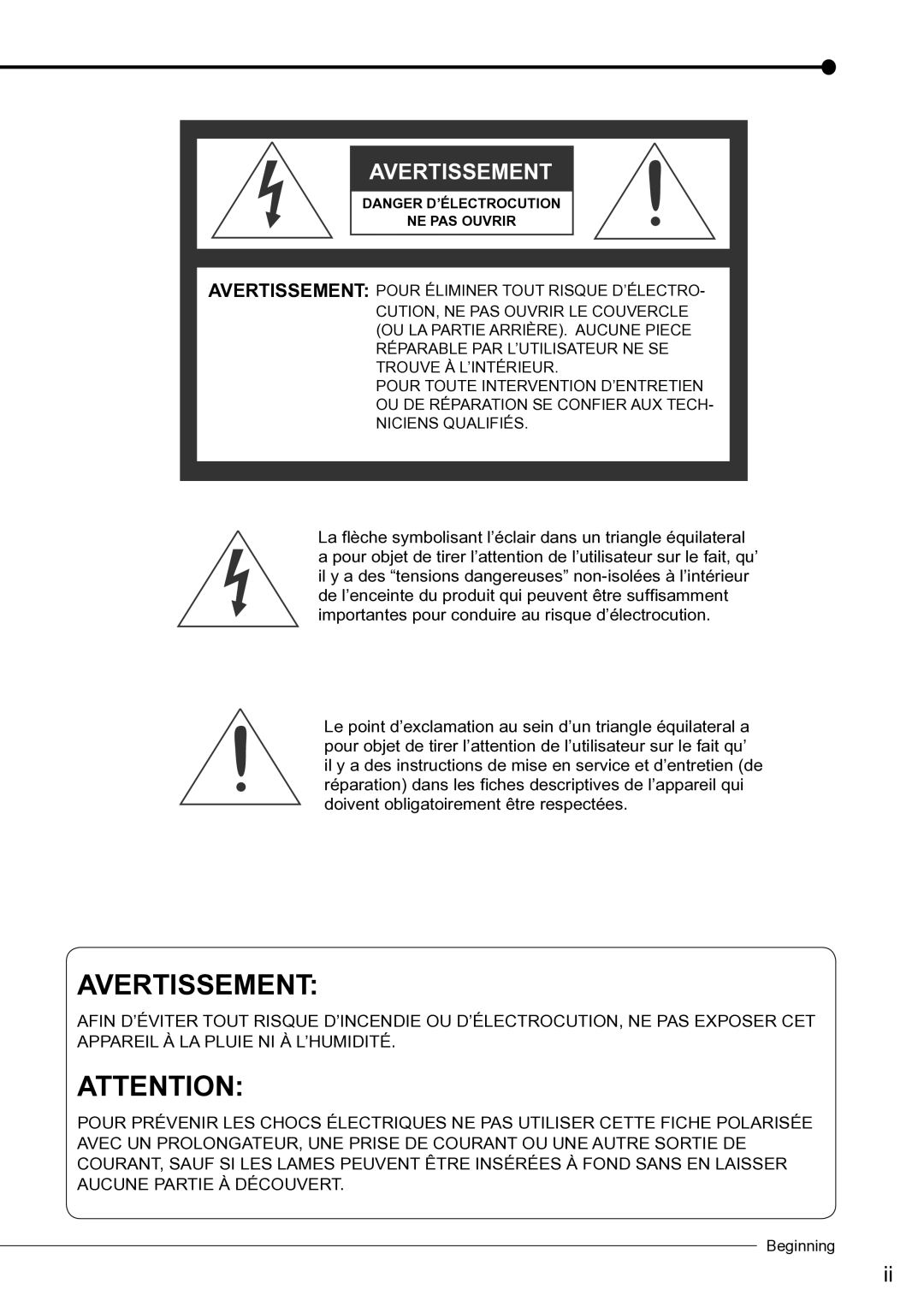 Mitsubishi Electronics DX-TL4516U instruction manual Avertissement 