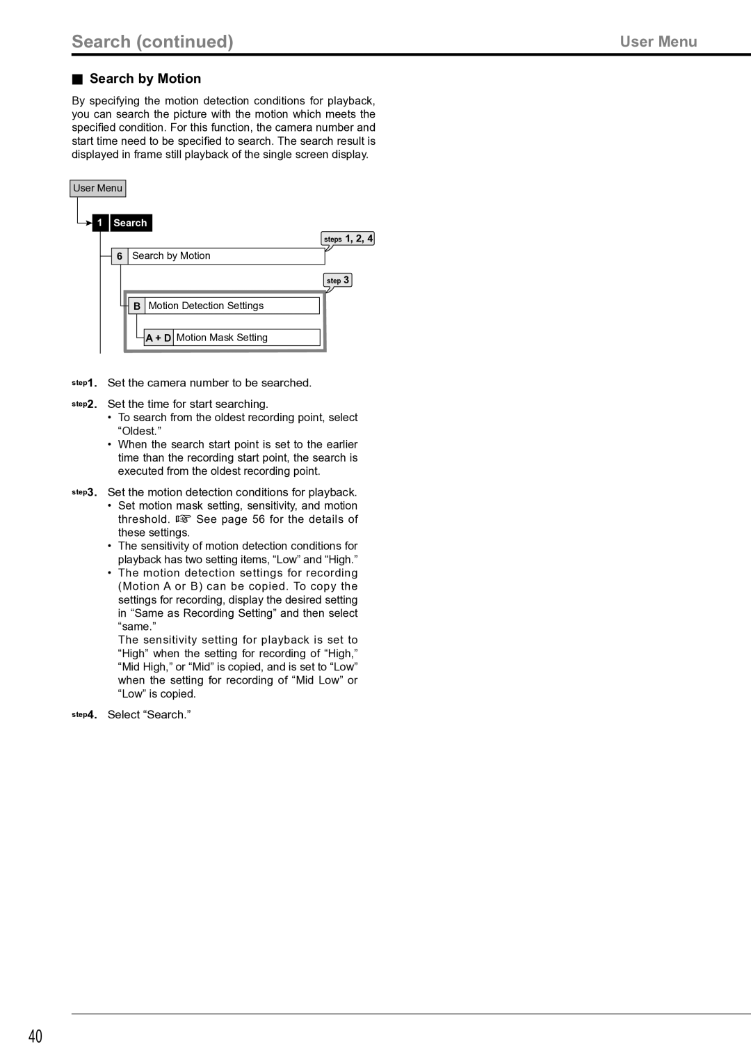 Mitsubishi Electronics DX-TL4516U instruction manual Search by Motion, Steps 1, 2, + D 