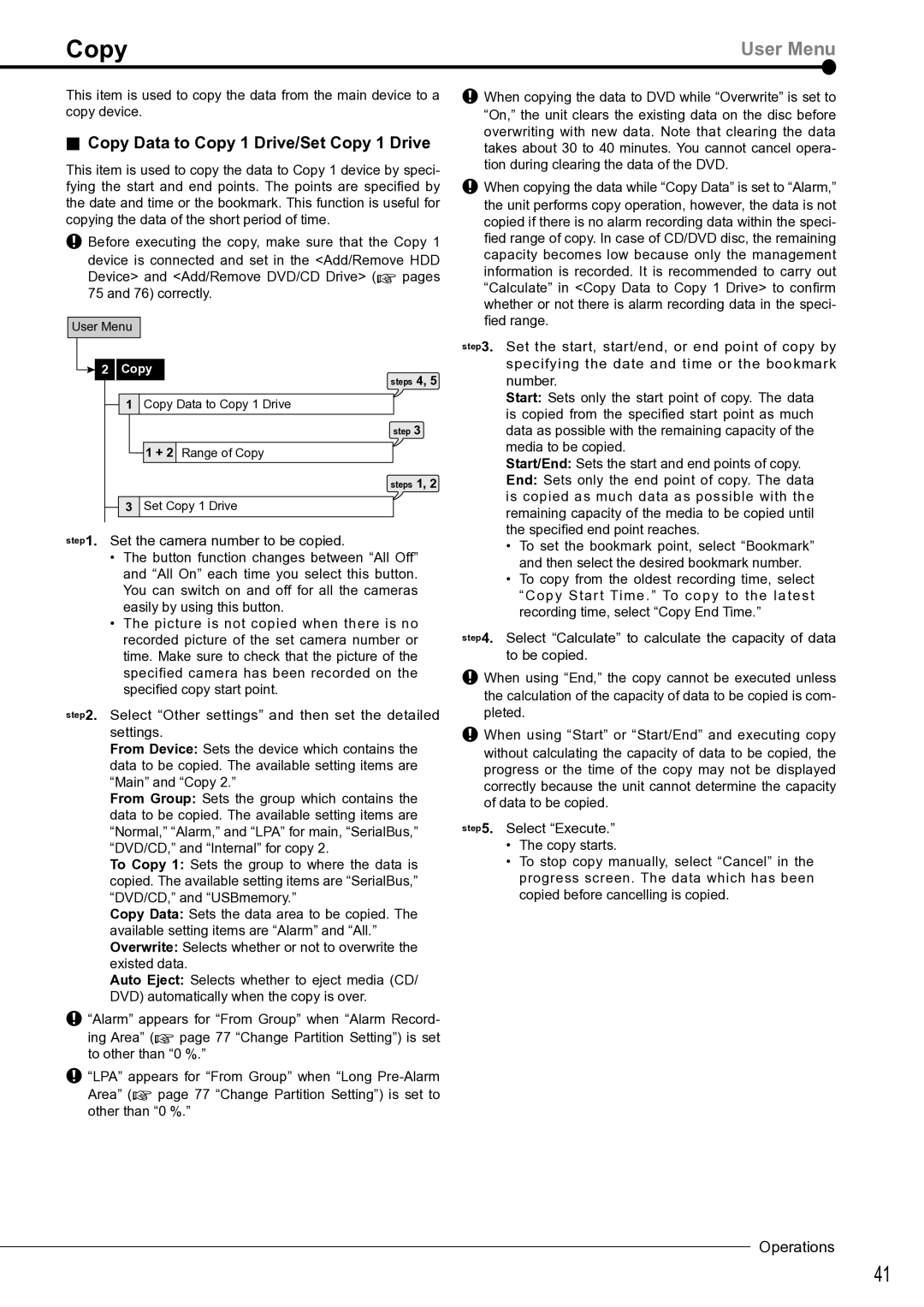 Mitsubishi Electronics DX-TL4516U instruction manual Copy Data to Copy 1 Drive/Set Copy 1 Drive 