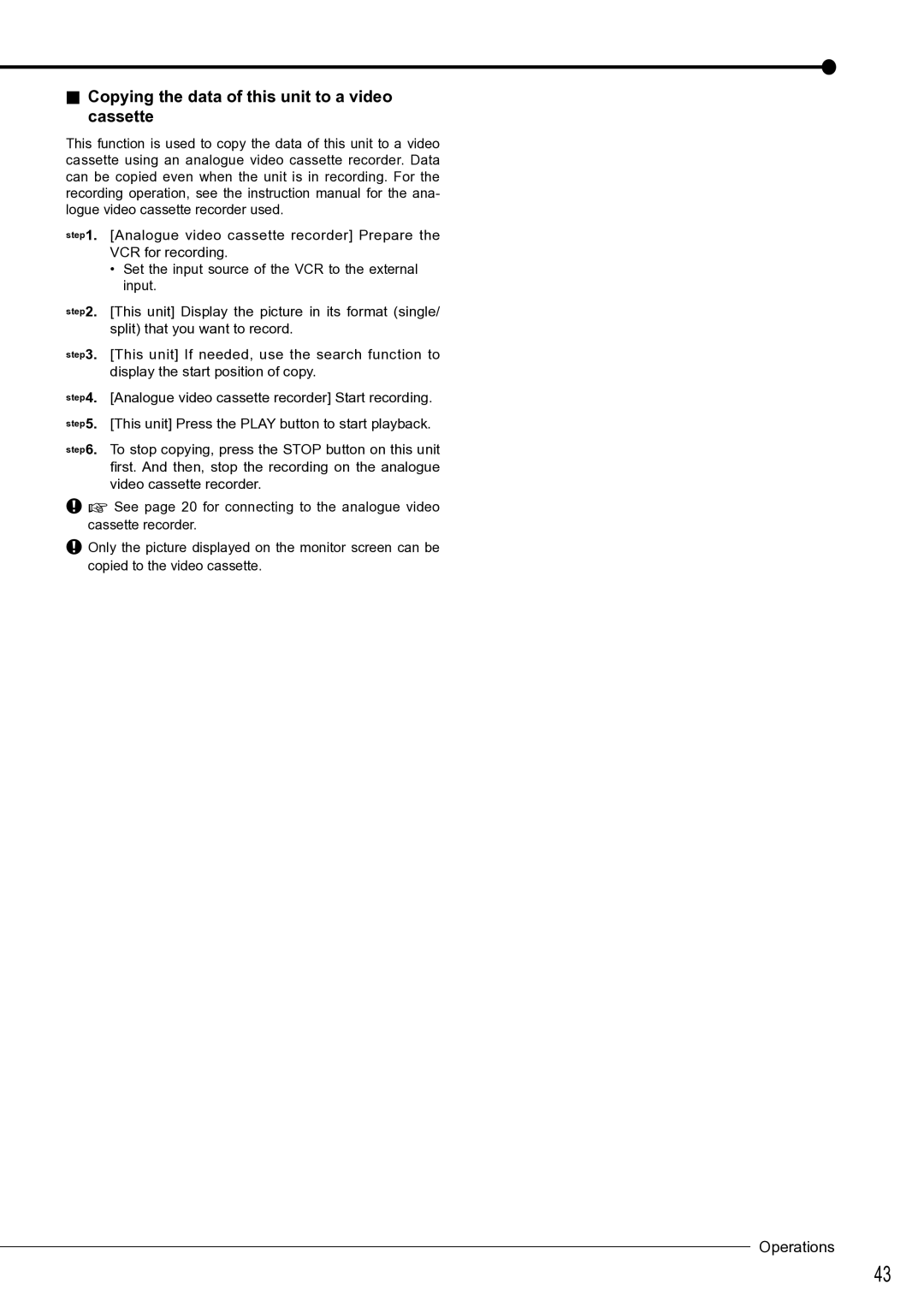 Mitsubishi Electronics DX-TL4516U instruction manual Copying the data of this unit to a video cassette 