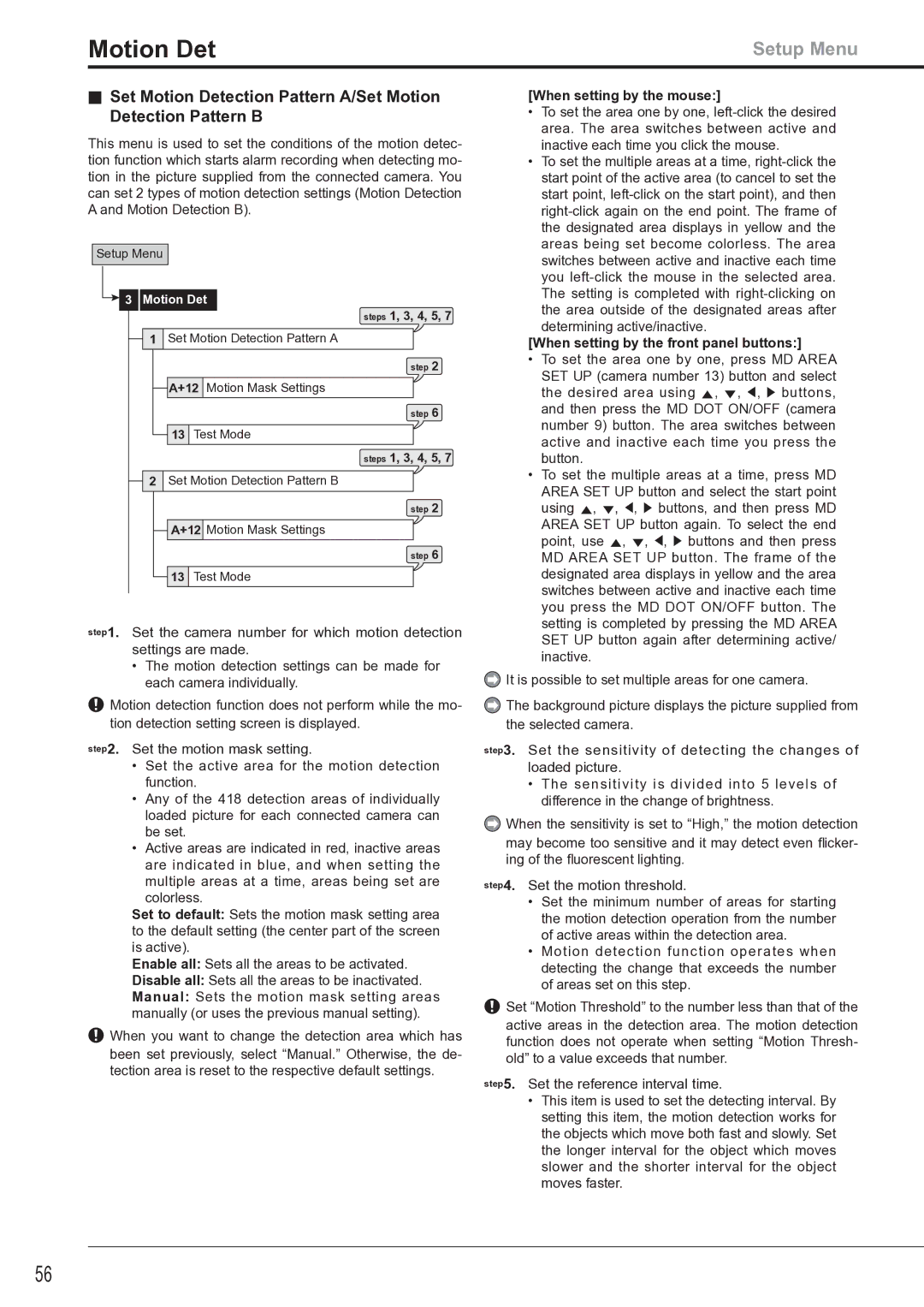 Mitsubishi Electronics DX-TL4516U Motion Det, When setting by the mouse, When setting by the front panel buttons 