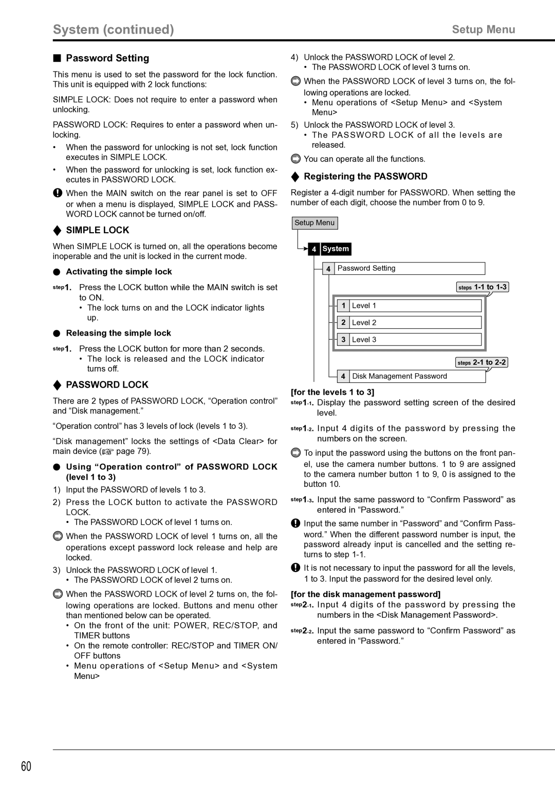 Mitsubishi Electronics DX-TL4516U instruction manual System, Password Setting, Registering the Password 