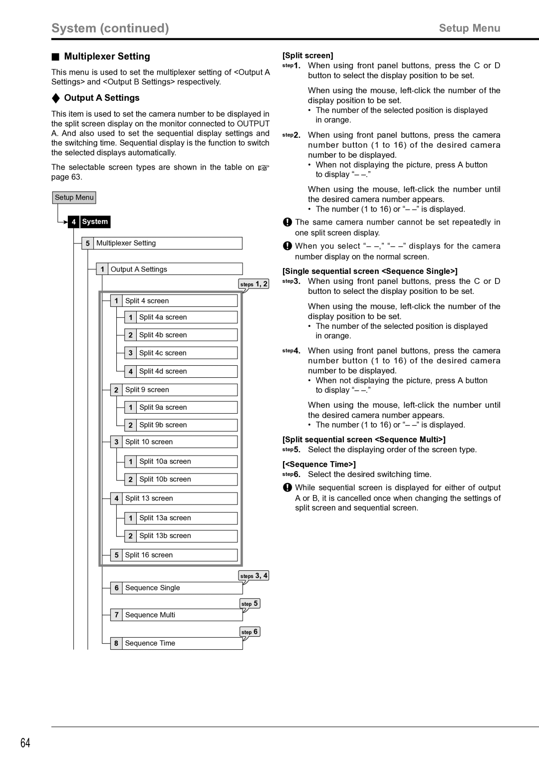 Mitsubishi Electronics DX-TL4516U instruction manual Multiplexer Setting, Output a Settings 