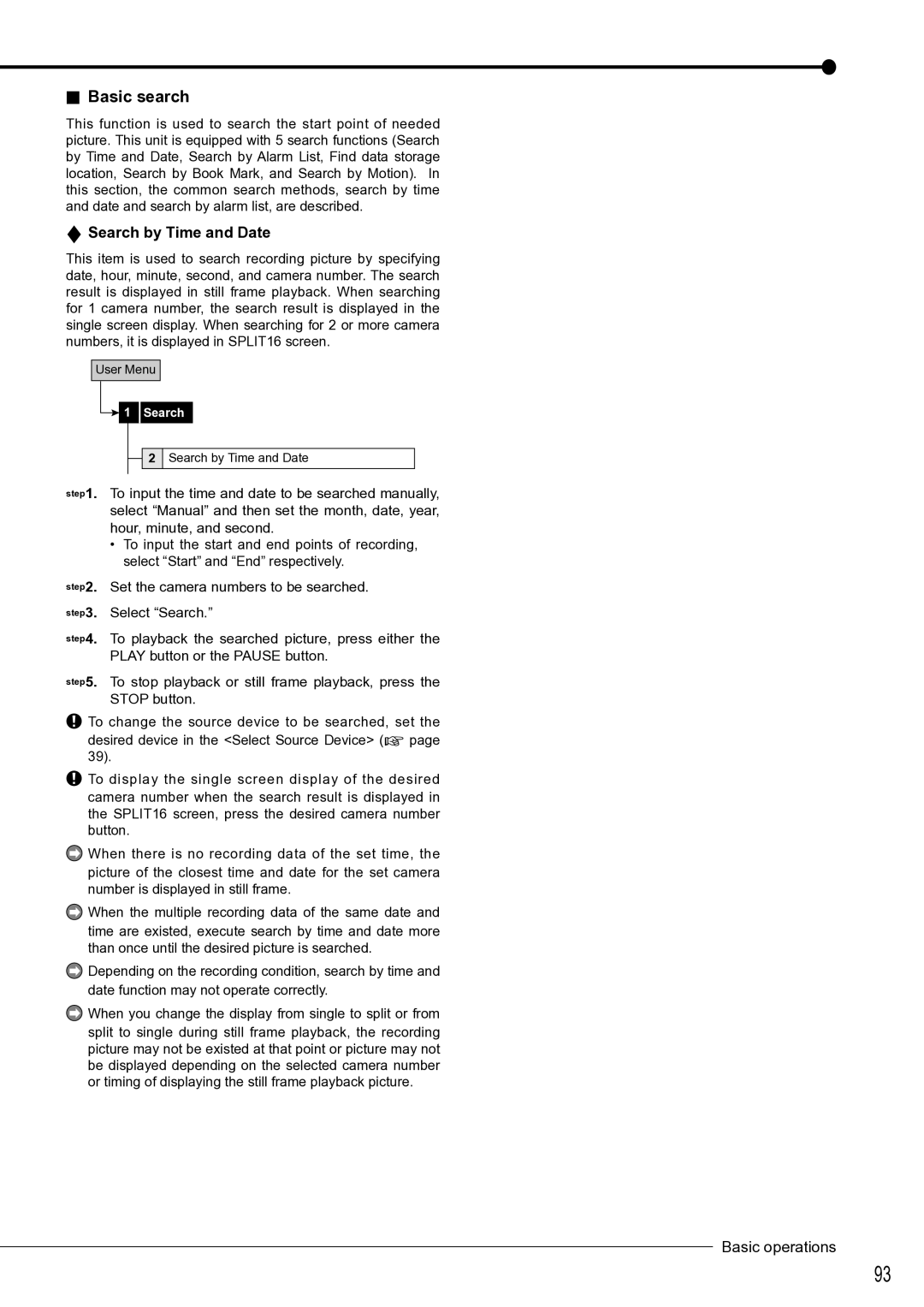 Mitsubishi Electronics DX-TL4516U instruction manual Basic search, Search by Time and Date 