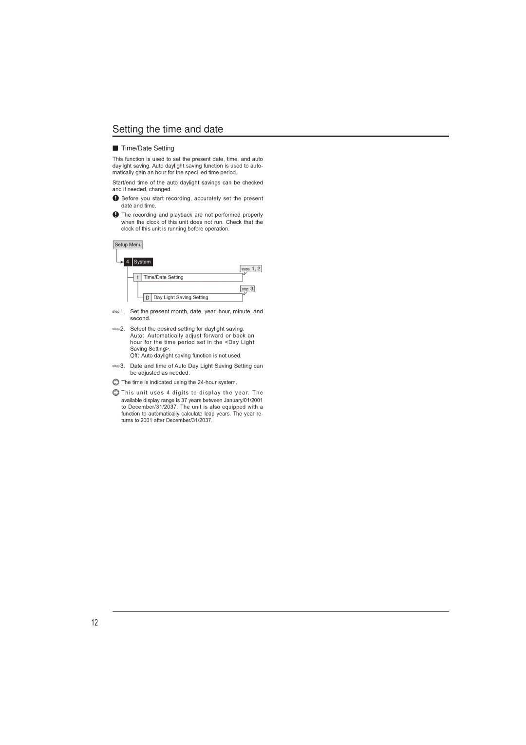 Mitsubishi Electronics DX-TL4709U instruction manual Setting the time and date, Time/Date Setting 