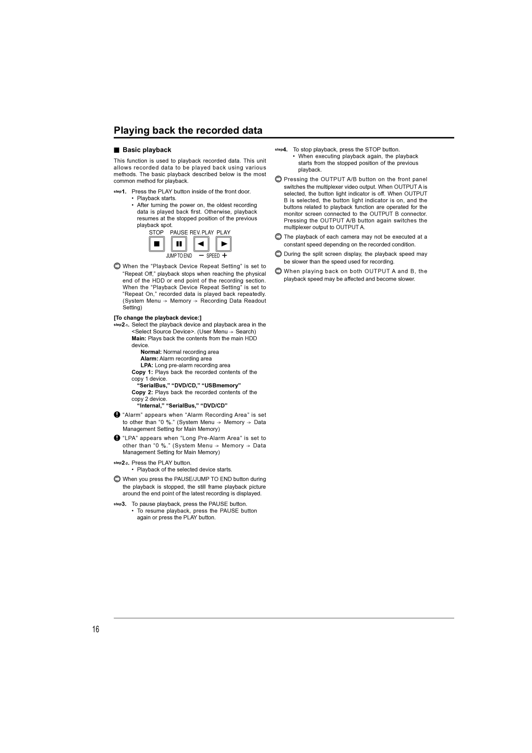 Mitsubishi Electronics DX-TL4709U Playing back the recorded data, Basic playback, To change the playback device 