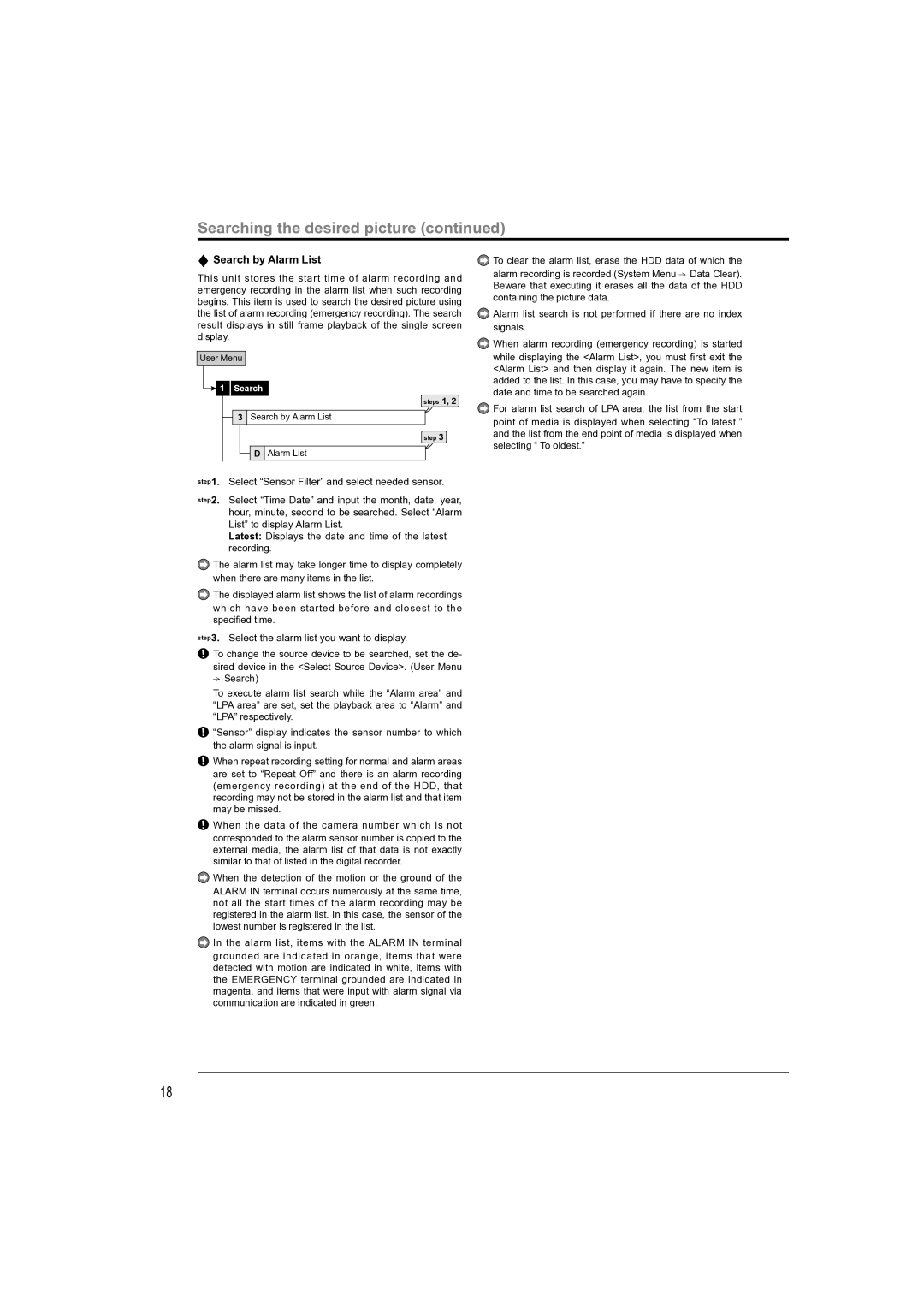 Mitsubishi Electronics DX-TL4709U instruction manual Searching the desired picture, Search by Alarm List 