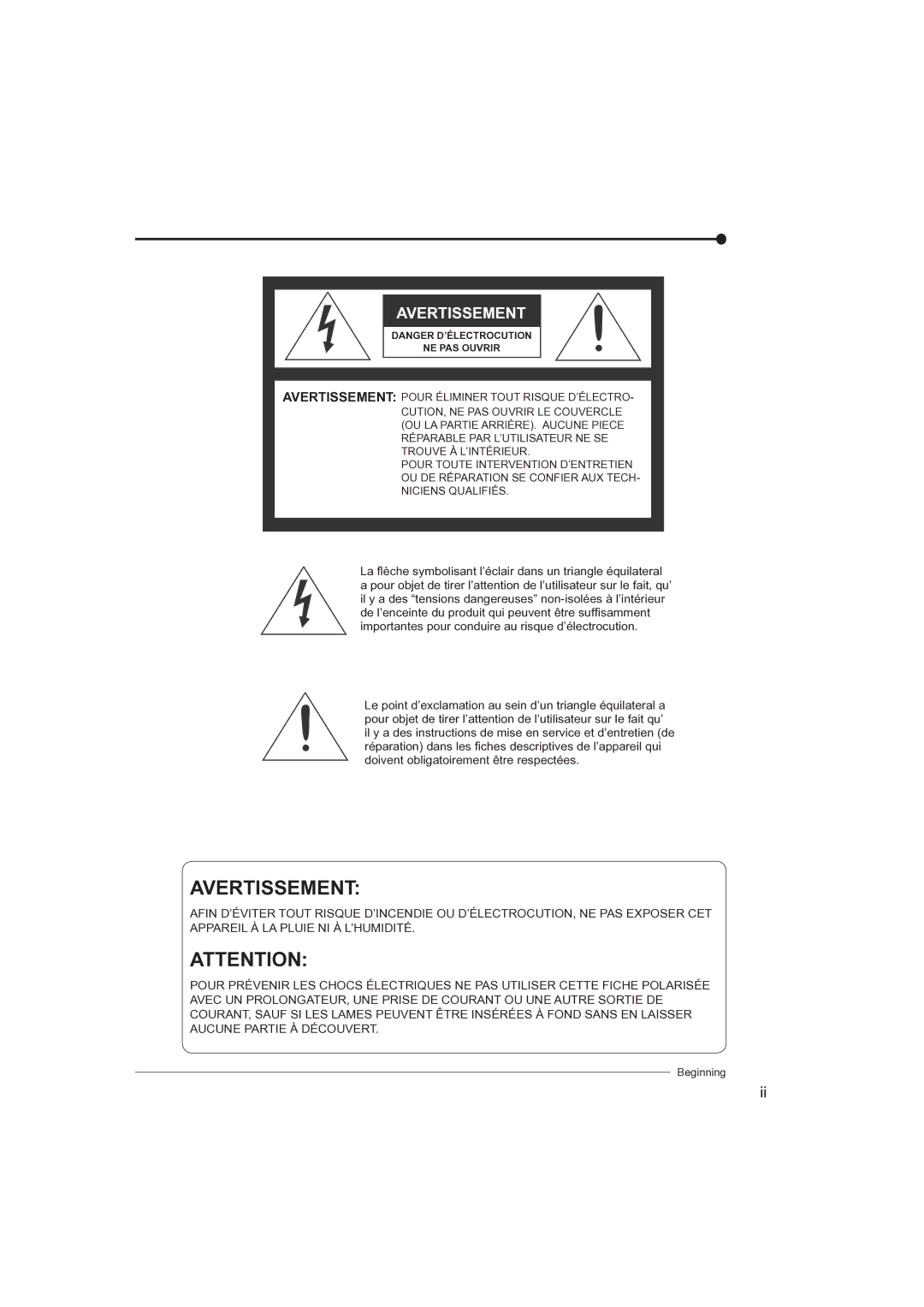 Mitsubishi Electronics DX-TL4709U instruction manual Avertissement 