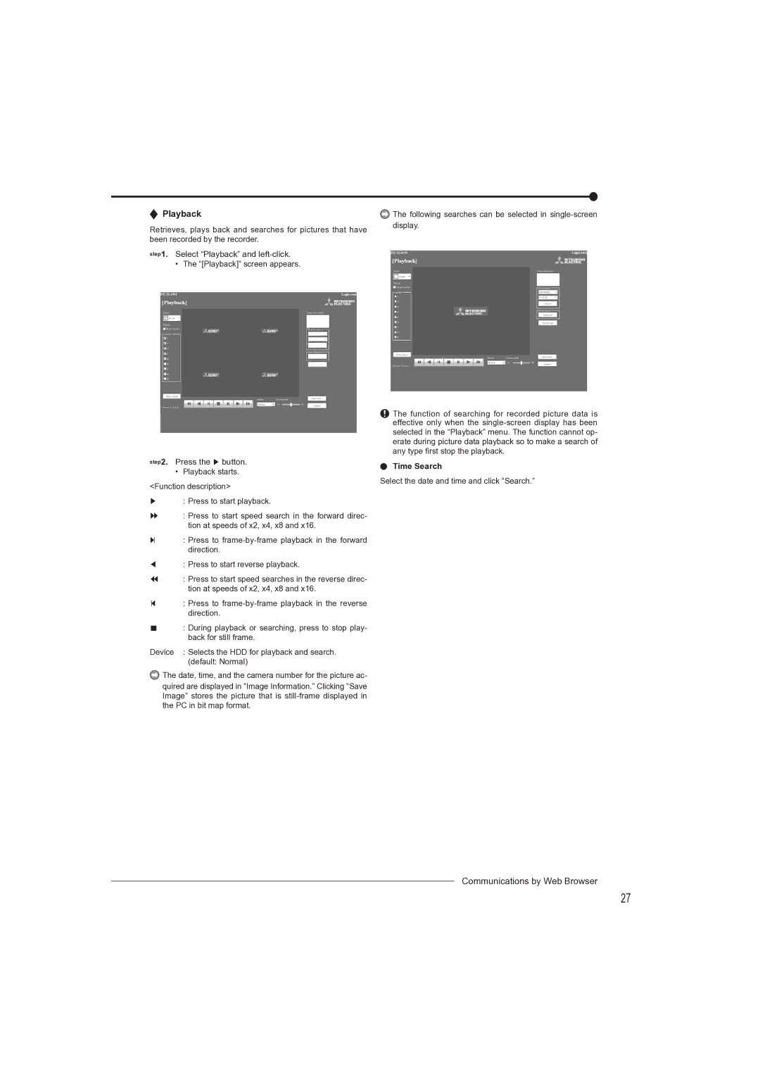 Mitsubishi Electronics DX-TL4709U instruction manual Playback, Time Search 