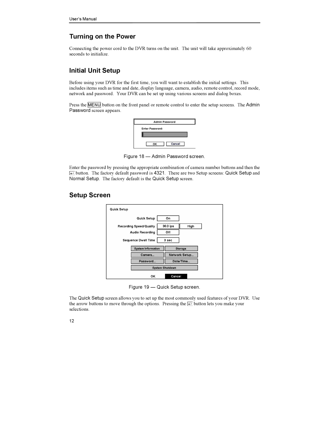 Mitsubishi Electronics DX-TL4U manual Turning on the Power, Initial Unit Setup, Setup Screen 