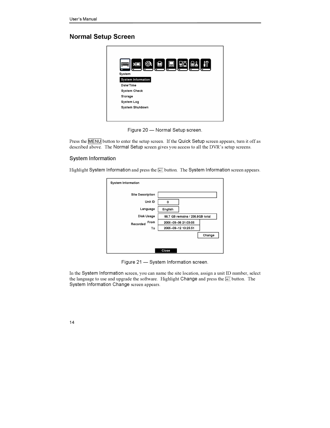 Mitsubishi Electronics DX-TL4U manual Normal Setup Screen, System Information 