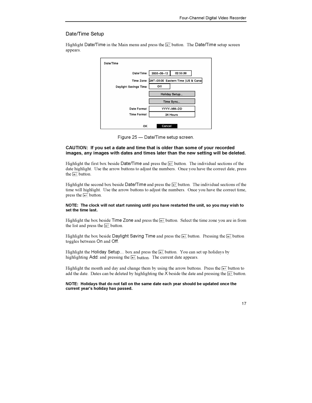 Mitsubishi Electronics DX-TL4U manual Date/Time setup screen 