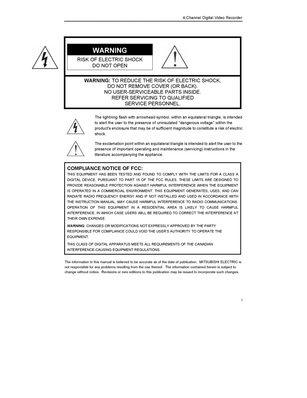 Mitsubishi Electronics DX-TL4U manual Compliance Notice of FCC 