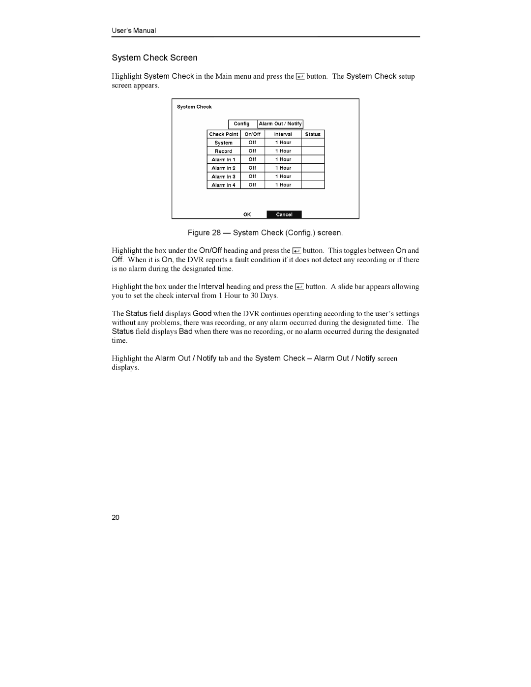 Mitsubishi Electronics DX-TL4U manual System Check Config. screen 