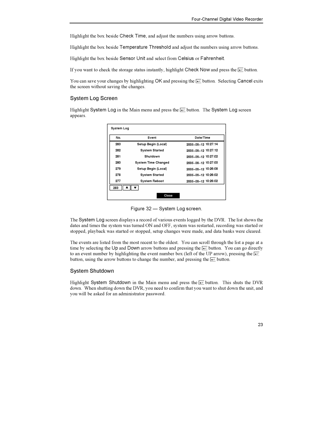 Mitsubishi Electronics DX-TL4U manual System Log screen 