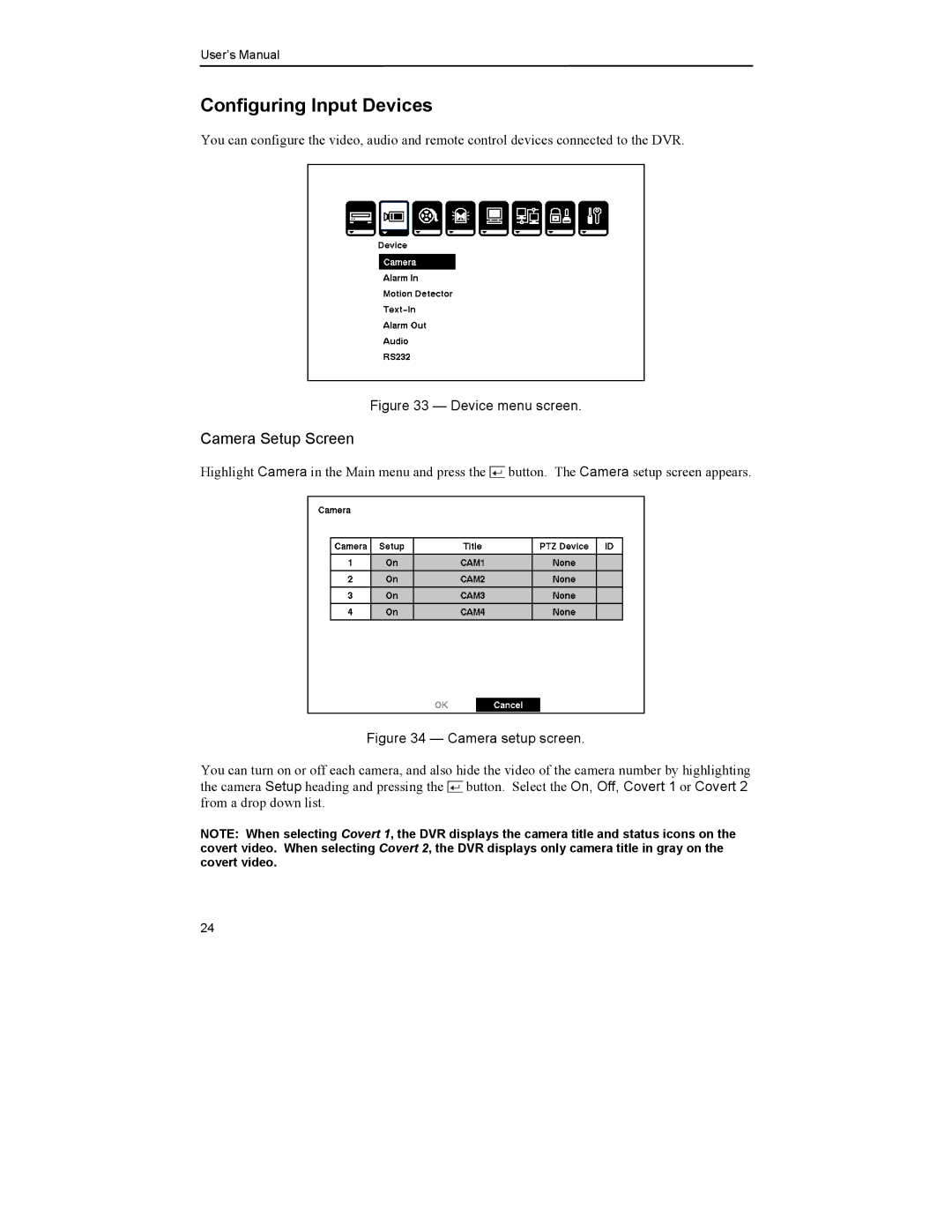 Mitsubishi Electronics DX-TL4U manual Configuring Input Devices, Camera Setup Screen 