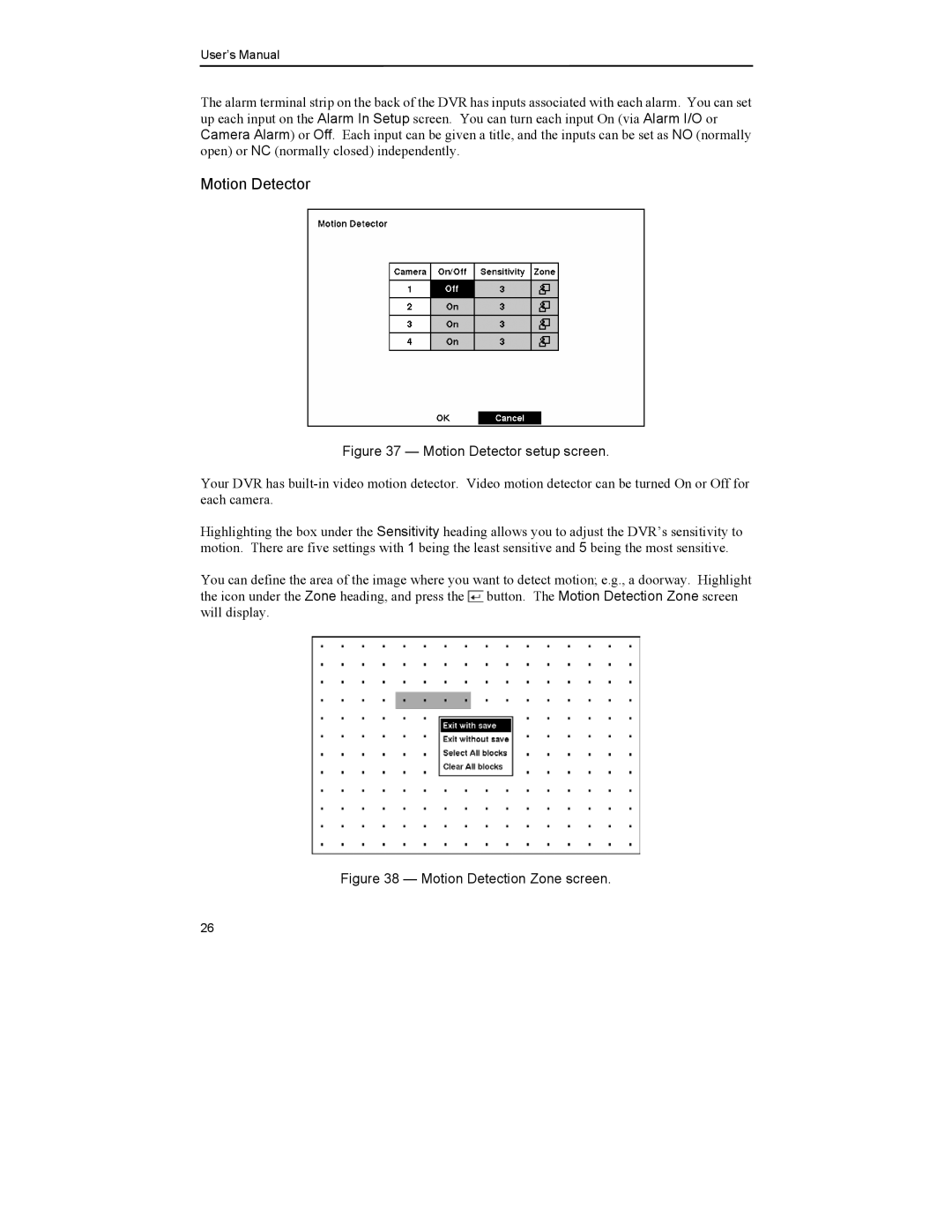 Mitsubishi Electronics DX-TL4U manual Motion Detector setup screen 