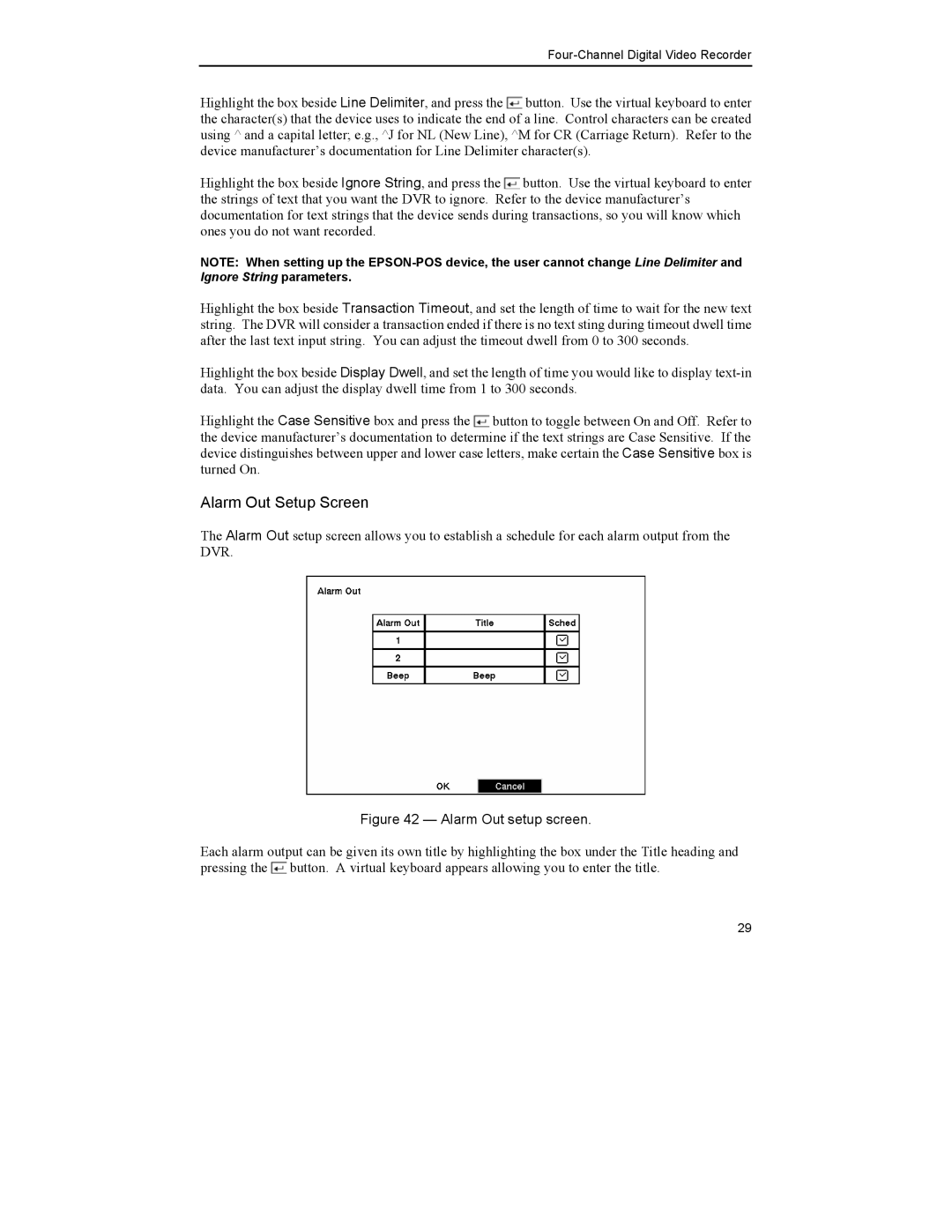 Mitsubishi Electronics DX-TL4U manual Alarm Out setup screen 