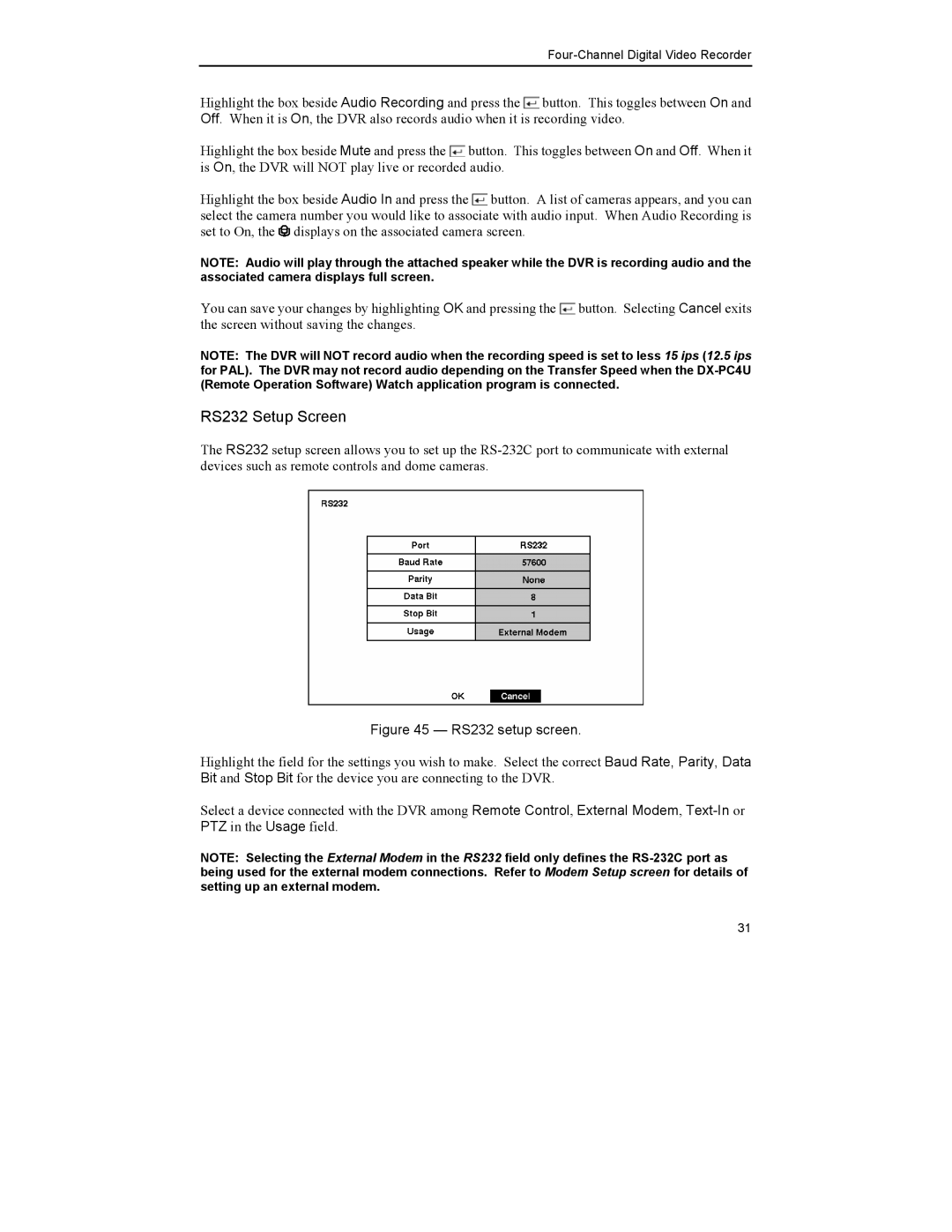 Mitsubishi Electronics DX-TL4U manual RS232 setup screen 