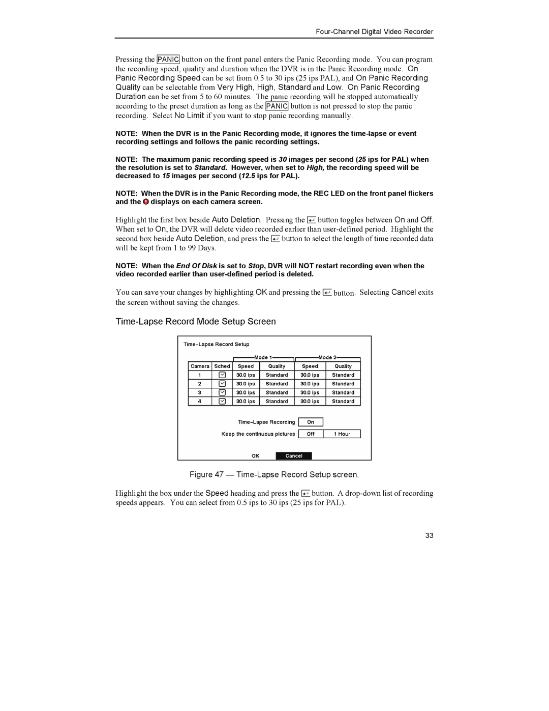 Mitsubishi Electronics DX-TL4U manual Time-Lapse Record Setup screen 