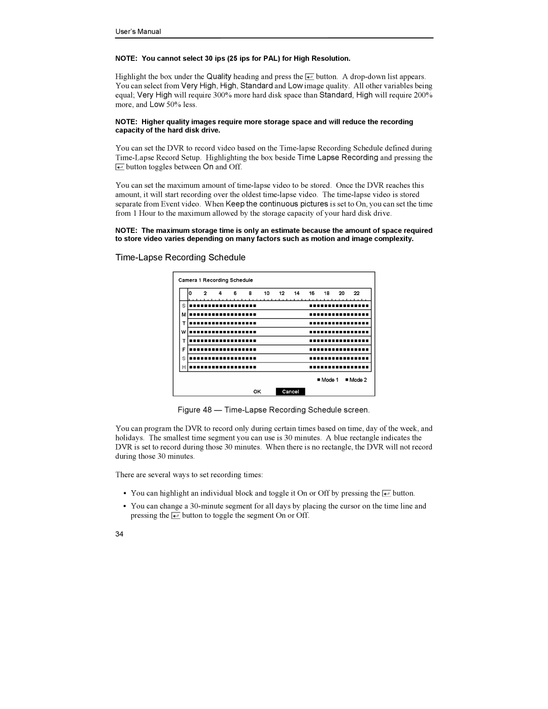 Mitsubishi Electronics DX-TL4U manual Time-Lapse Recording Schedule screen 