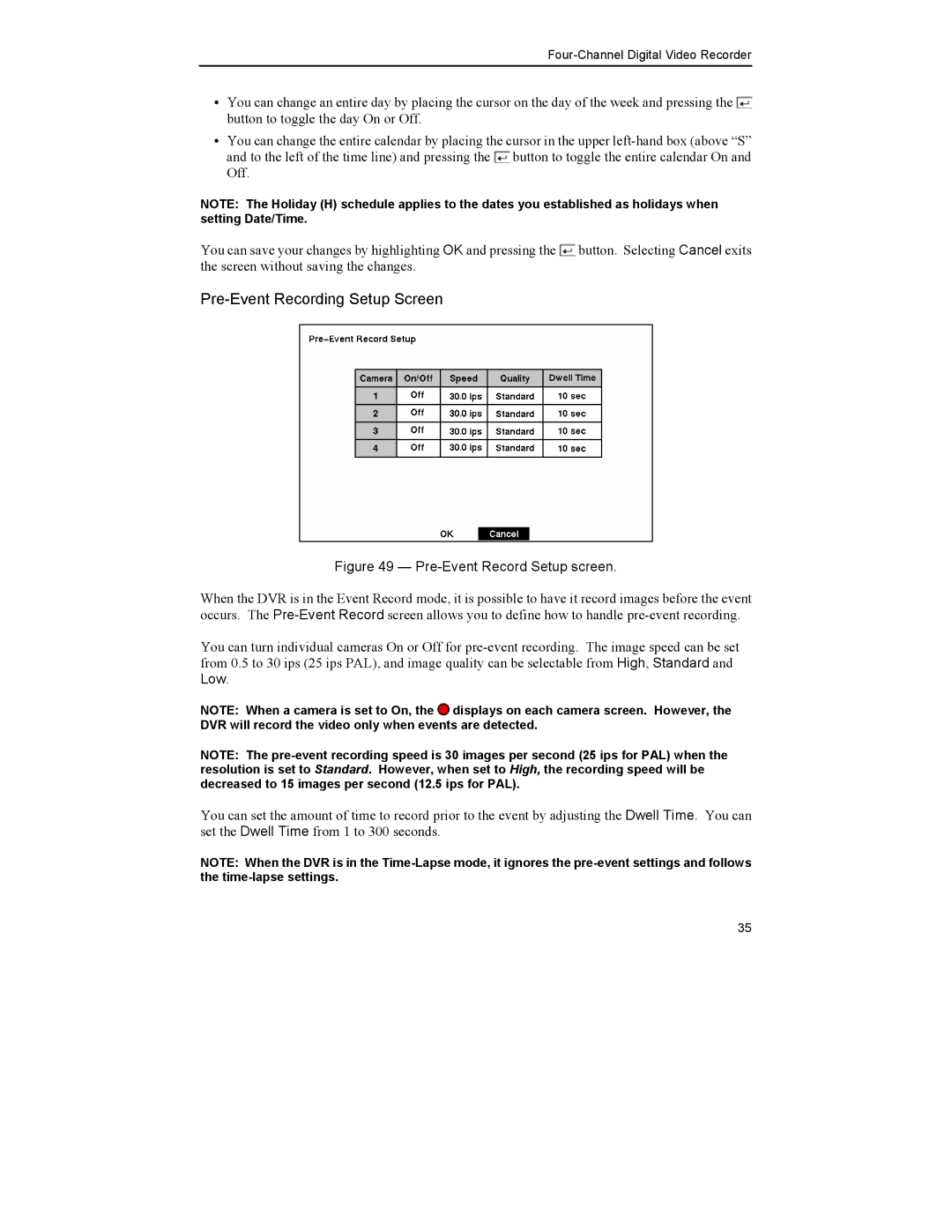 Mitsubishi Electronics DX-TL4U manual Pre-Event Record Setup screen 