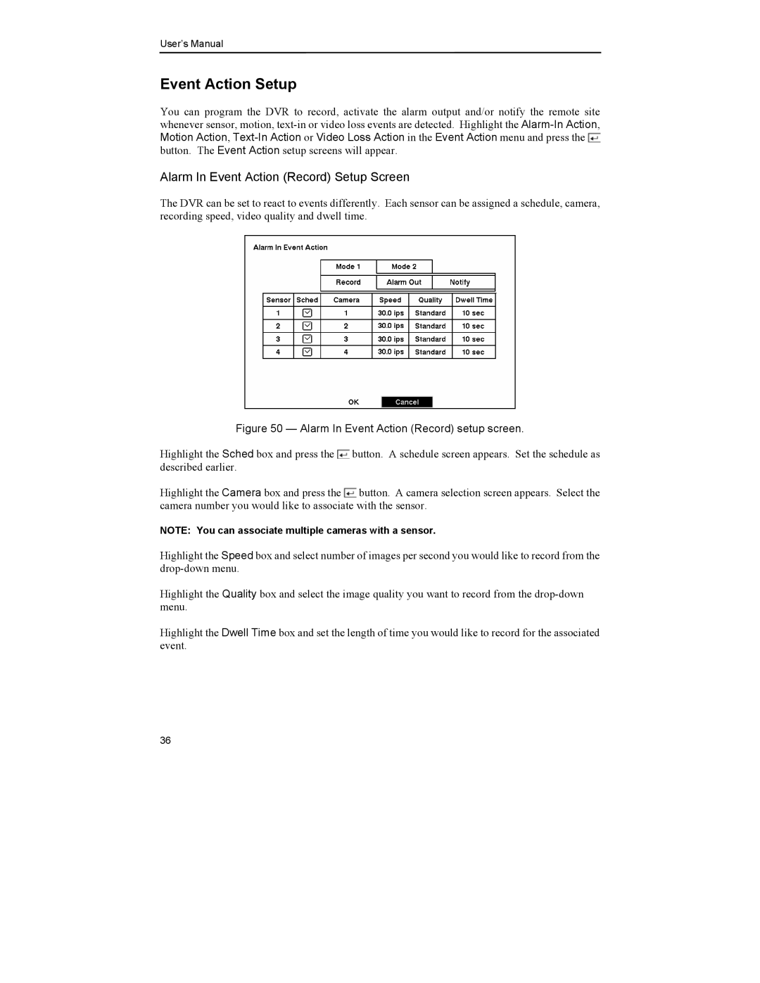 Mitsubishi Electronics DX-TL4U manual Event Action Setup, Alarm In Event Action Record Setup Screen 